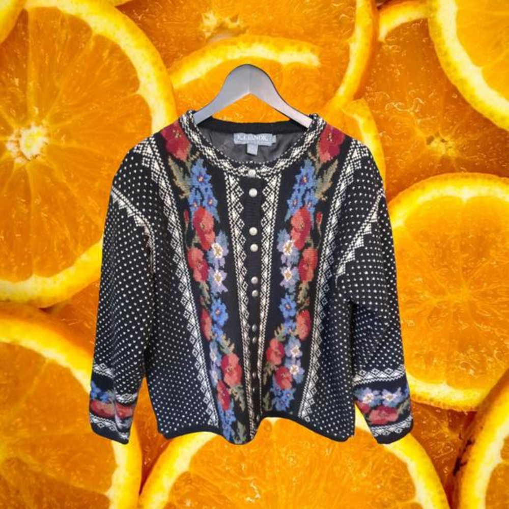 Icelandic Wool Floral‎ Lined Jacket Size Large